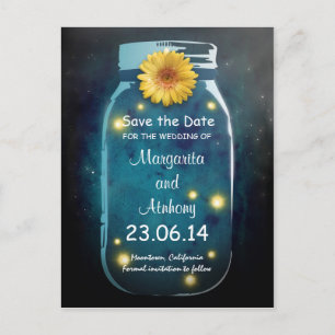 Blue Rustic Whimsical Mason Jar Save the Date Aankondigingskaart