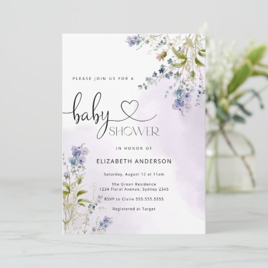 Blue Rustic Wildflower Boy Baby shower Uitnodiging (Staand voorkant)