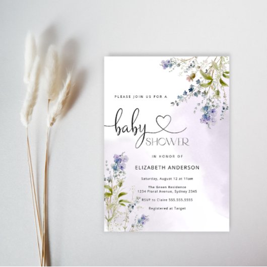 Blue Rustic Wildflower Boy Baby shower Uitnodiging