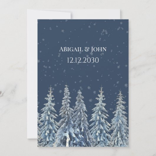 Blue Rustic Winter Forest Wedding Invitations Kaart (Achterkant)