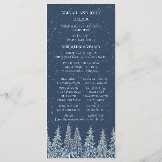 Blue Rustic Winter Forest Wedding Program Programmakaart (Achterkant)