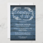 Blue Rustic Wood Celebration of Life Funeral Kaart (Voorkant)
