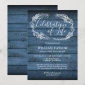 Blue Rustic Wood Celebration of Life Funeral Kaart (Voorkant / Achterkant)