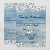 Blue Rustic Wood en Lace Wedding Kaart (Voorkant / Achterkant)