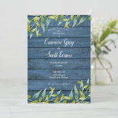 Blue Rustic Wood Eucalyptus Greenery Wedding Kaart (Staand voorkant)
