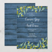 Blue Rustic Wood Eucalyptus Greenery Wedding Kaart (Voorkant / Achterkant)