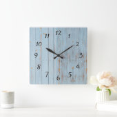 Blue Rustic Wood Farmhouse  Vierkante Klok (Huis)