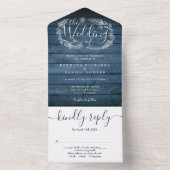 Blue Rustic Wood Floral Garland Monogram Weddensch All In One Uitnodiging (Binnen)