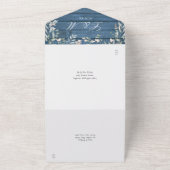 Blue Rustic Wood Floral Greenery Cascade Wedding A All In One Uitnodiging (Buitenkant)