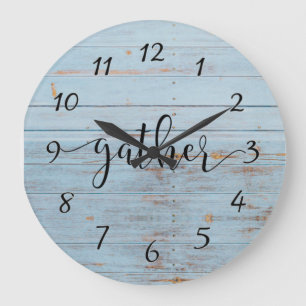 Blue Rustic Wood Gather Farmhouse Vintage Grote Klok