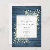 Blue Rustic Wood Greenery Country Weddenfoto Kaart (Voorkant)