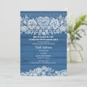 Blue Rustic Wood Lace Farmhouse Vrijgezellenfeest Kaart (Staand voorkant)