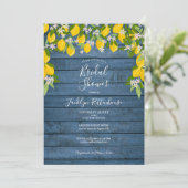 Blue Rustic Wood Lemon Greenery Vrijgezellenfeest Kaart (Staand voorkant)