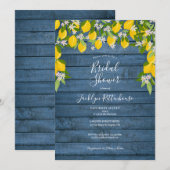 Blue Rustic Wood Lemon Greenery Vrijgezellenfeest Kaart (Voorkant / Achterkant)