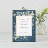 Blue Rustic Wood Licht Greenery Baby shower Poem Bedankkaart (Staand voorkant)