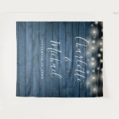 Blue Rustic Wood Lights Weddenschap Foto achtergro Wandkleed (Voorkant (horizontaal))