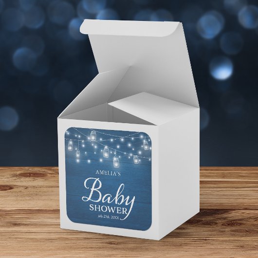 Blue Rustic Wood Mason Jars and Lights Baby shower Vierkante Sticker