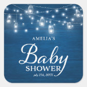 Blue Rustic Wood Mason Jars and Lights Baby shower Vierkante Sticker (Voorkant)