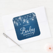 Blue Rustic Wood Mason Jars and Lights Baby shower Vierkante Sticker (Envelop)