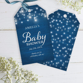 Blue Rustic Wood Mason Jars Lights Baby shower Cadeaulabel