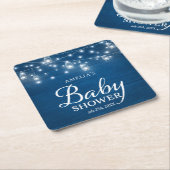 Blue Rustic Wood Mason Jars Lights Baby shower Kartonnen Onderzetters (Schuin)