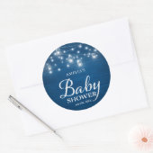 Blue Rustic Wood Mason Jars Lights Baby shower Ronde Sticker (Envelop)