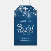 Blue Rustic Wood Mason Jars Lights Vrijgezellenfee Cadeaulabel (Voorkant)