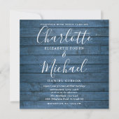 Blue Rustic Wood Signature Script Weduwfoto Kaart (Voorkant)