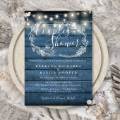 Blue Rustic Wood String Lights Couples Shower Kaart