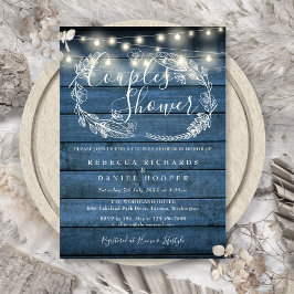 Blue Rustic Wood String Lights Couples Shower Kaart