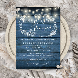 Blue Rustic Wood String Lights Couples Shower Kaart