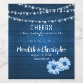 Blue Rustic Wood String Lights Daisy Wedding Wijn Etiket (Enkel label)