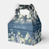 Blue Rustic Wood String Lights Foliage Wedding Bedankdoosjes (Achterkant)