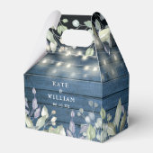 Blue Rustic Wood String Lights Foliage Wedding Bedankdoosjes (Voorkant Zijde)