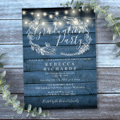 Blue Rustic Wood String Lights Graduparty Kaart