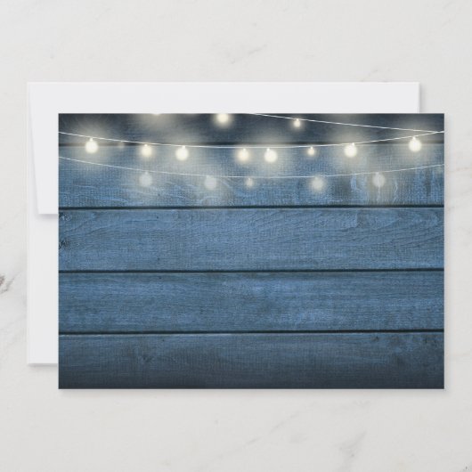 Blue Rustic Wood String Lights Graduparty Kaart (Achterkant)