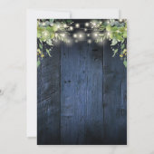 Blue Rustic Wood String Lights Greenery Wedding Save The Date (Achterkant)