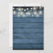 Blue Rustic Wood String Lights Handgetekende Flora Save The Date (Achterkant)