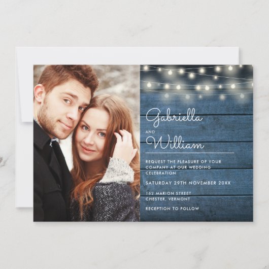 Blue Rustic Wood String Lights Kaart (Voorkant)