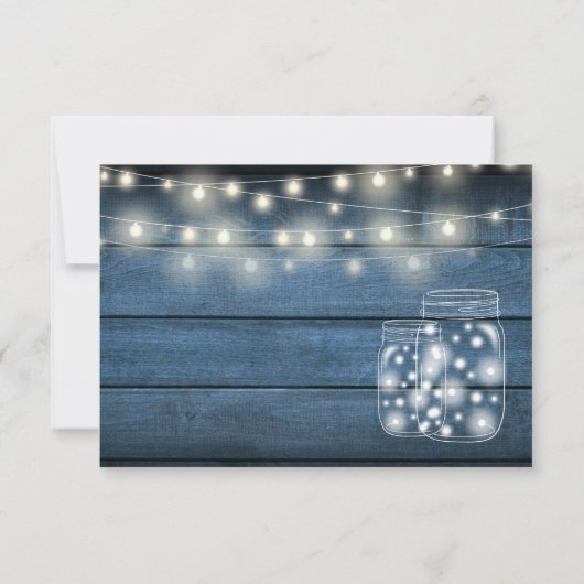 Blue Rustic Wood String Lights Mason Jars RSVP Kaartje (Achterkant)