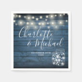 Blue Rustic Wood String Lights Mason Jars Wedding Servet (Voorkant)