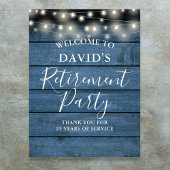 Blue Rustic Wood String Lights Retirement Party Poster