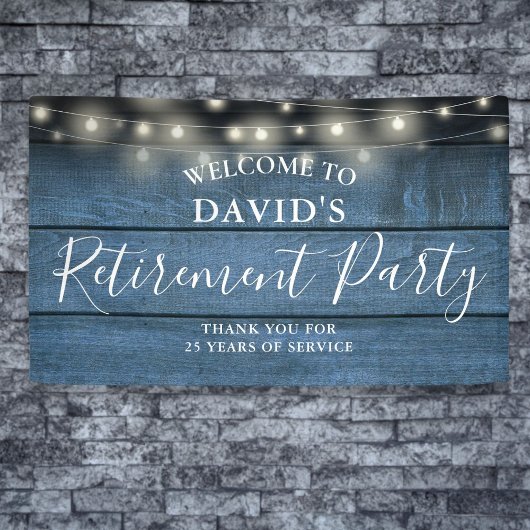 Blue Rustic Wood String Lights Retirement Party Spandoek