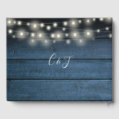 Blue Rustic Wood String Lights Weddenschap Gastenboek (Achterkant)