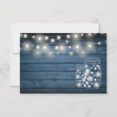 Blue Rustic Wood String Lights Weddenschap RSVP Kaartje (Achterkant)