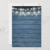 Blue Rustic Wood String Lights Wedding Date Kaart (Achterkant)