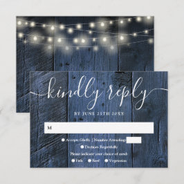 Blue Rustic Wood String Lights Westerne bruiloft RSVP Kaartje