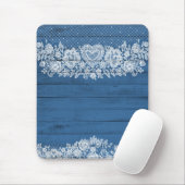 Blue Rustic Wood & White Lace Lacy Farmhouse Chic Muismat (Met muis)