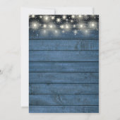 Blue Rustic Wood Winter Snow String Lights Wedding Kaart (Achterkant)