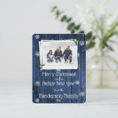Blue Rustic Wooden Flat Holiday Fotokaart Feestdagenkaart (Staand voorkant)